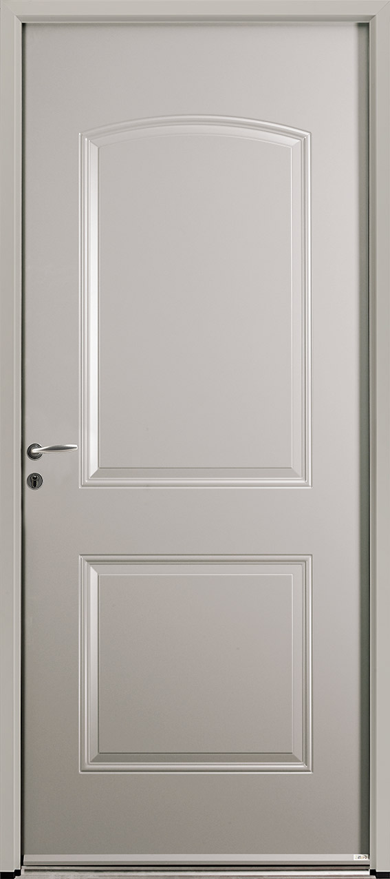 Porte d'entrée grise en acier